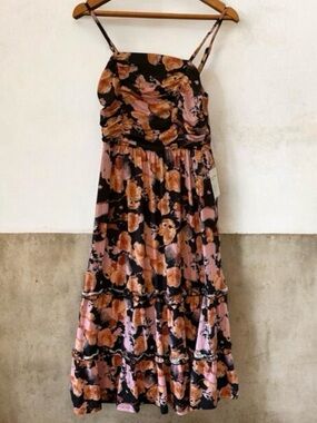 GRACE KARIN Maxi Dress Black Pink Floral Women's S